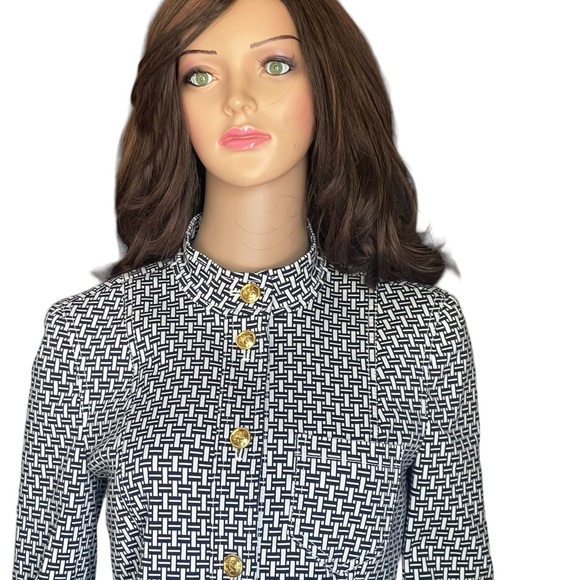 Tory Burch Cameron Crosshatch-print Jacket IvoryNavy with a Mandarin Collar SZ 2 - Picture 14 of 15